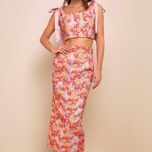 Lulus Ellarina Pink Multi Metallic Tie-strap Two-piece Midi Dress - Size S